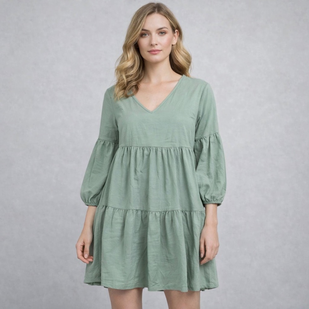 Woman’s Chic Sage Green Midi Dress Babydoll Boho Flowy 2XL